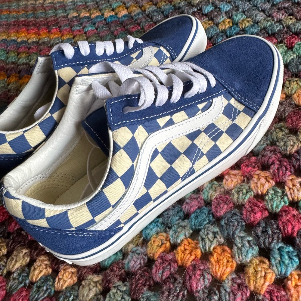 Vans Blue and Cream Checkered Athletic Shoes